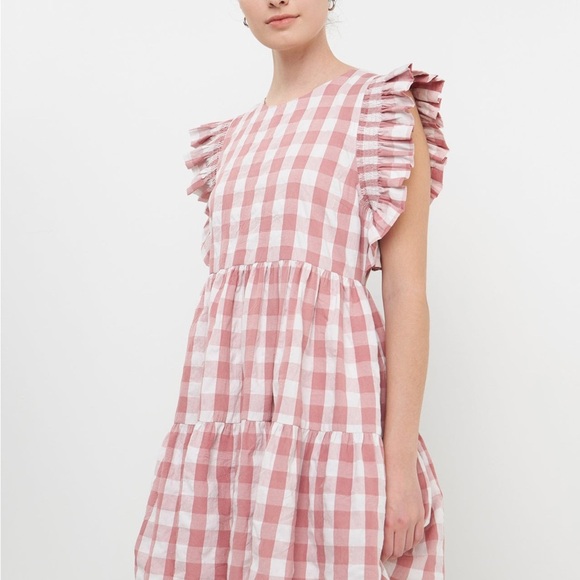 Pink Gingham Ruffle Sleeve Dress - Picture 3 of 6
